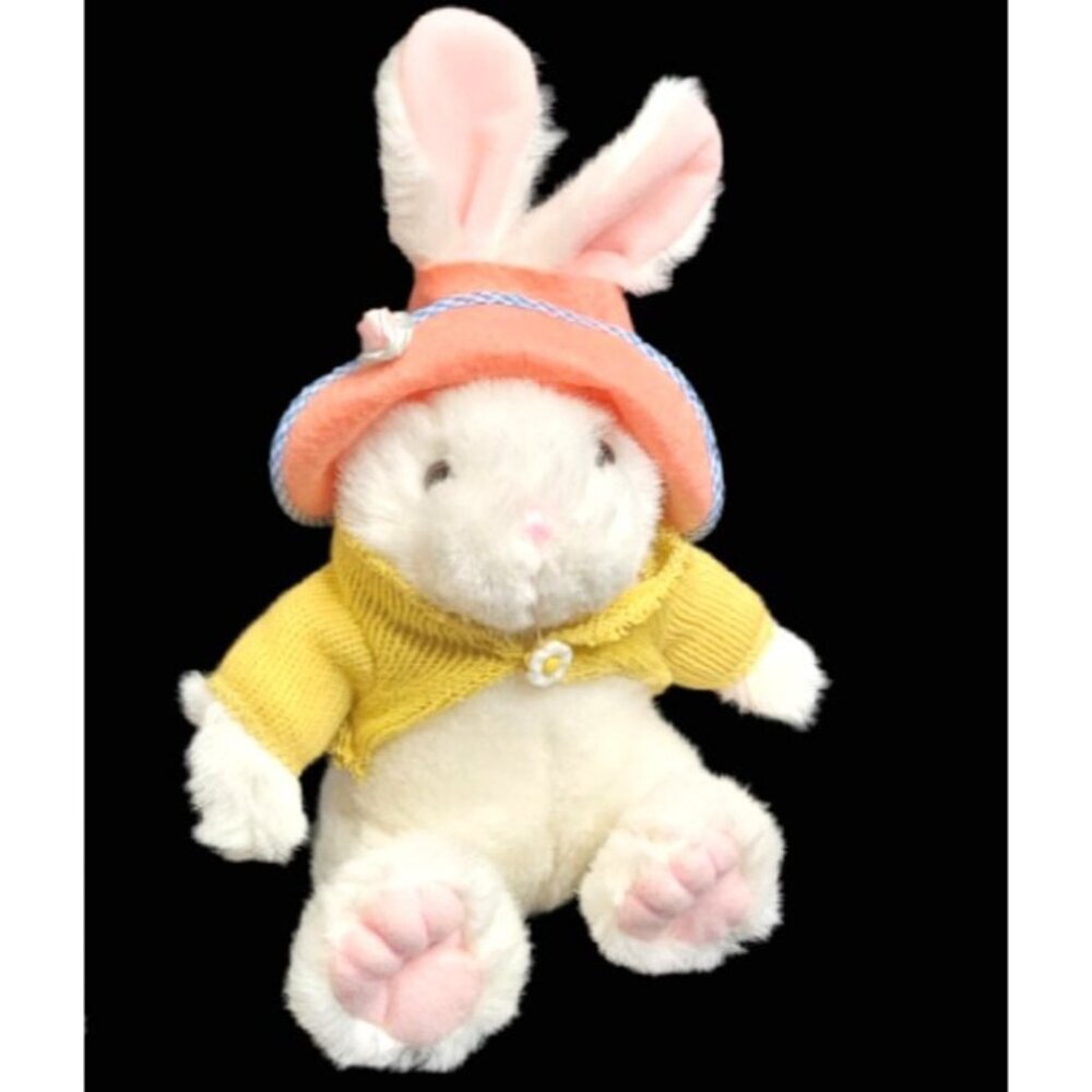 TLToys Spring Bunny Rabbit 9" Seated White Pink Hat Yellow Sweater Plush Easter - Picture 1 of 8